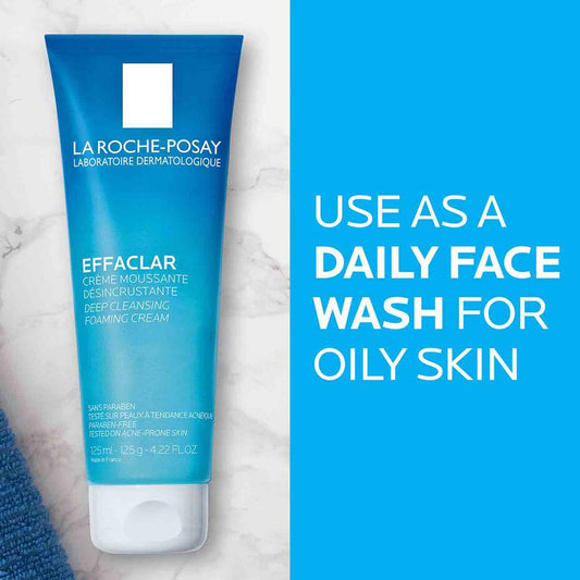 La Roche-Posay Effaclar Deep Cleansing Foaming Facial Cleanser, Cream Cleanser & Daily Face Wash for Oily Skin & Acne Prone Skin to Minimize Look of Pores